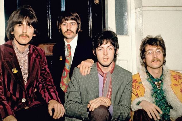 Publicity photo of The Beatles (George Harrison, Ringo Starr, Paul McCartney and John Lennon) at Abbey Road Studios, (1967) Hollywood CA USA  33371_713THA