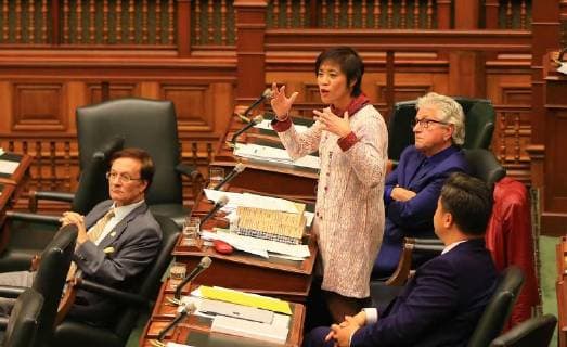 (171026) -- TORONTO, Oct. 26, 2017 -- Soo Wong (2nd L), a member of Provincial Parliament of Canada s Ontario who tabled the motion, speaks during the debate period at the provincial parliament in Toronto, Canada, on Oct. 26, 2017. Canada s Ontario provincial parliament Thursday passed a motion designating Nanjing Massacre Commemorative Day to commemorate the mass killing of 300,000 Chinese by Japanese troops in Nanjing during World War II. ) CANADA-TORONTO-ONTARIO LEGISLATURE-NANJING MASSACRE COMMEMORATIVE DAY-MOTION ZouxZheng 