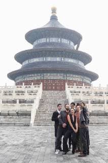 (From left) American actor and singer Ezra Miller, actor and director Ben Affleck, stage actor Ray Fisher, Israeli actress and model Gal Gadot, British actor Henry Cavill, and American actor and model Jason Momoa take selfies as they visit the Temple of Heaven in heavy smog in Beijing, China, 27 October 2017. Gal Gadot leads co-stars of movie Justice League to visit Temple of Heaven in heavy smog in Beijing  pbu701405_14