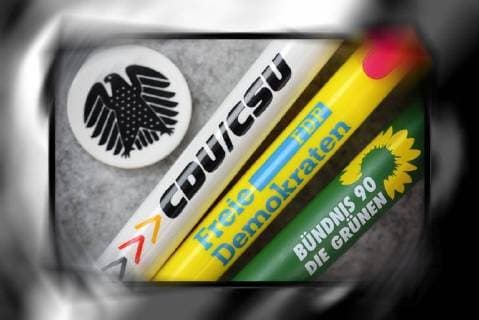 Kugelschreiber der Parteien CDU CSU, FDP und BÃ¼ndnis 90 die GrÃ¼nen, Symbolfoto Jamaika-Koalition *** Pen the Parties CDU CSU FDP and Alliance 90 the Greens Symbolic image Jamaica Coalition ** NUR FUER REDAKTIONELLE ZWECKE ** EDITORIAL USE ONLY **