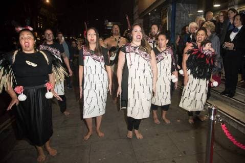The Stolen Premiere London.UK. Maoris perform the Haka at The World Premiere of The Stolen at The Odeon Covent Garden, London. 2nd November 2017. LMK370-S893-031117 