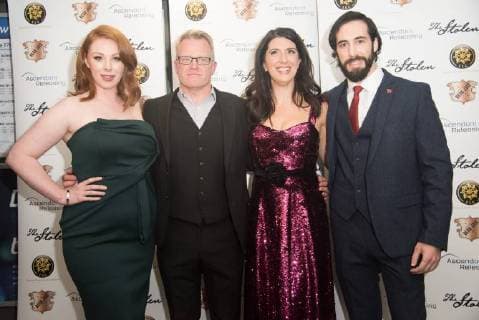 The Stolen Premiere London.UK. Gillian McGregor, Director Niall Johnson, Emily Corcoran and Lukas Hinch at The World Premiere of The Stolen at The Odeon Covent Garden, London. 2nd November 2017. LMK370-S893-031117 