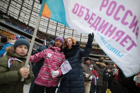 MOSCOW, RUSSIA - NOVEMBER 4, 2017: People seen ahead of a concert titled Russia Unites! marking Russia s National Unity Day at Moscow s Luzhniki Stadium. Sergei Bobylev TASS  TS067CED
