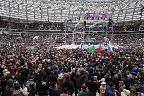 MOSCOW, RUSSIA - NOVEMBER 4, 2017: People attend a concert titled Russia Unites! marking Russia s National Unity Day at Moscow s Luzhniki Stadium. Mikhail Japaridze TASS  TS067D13
