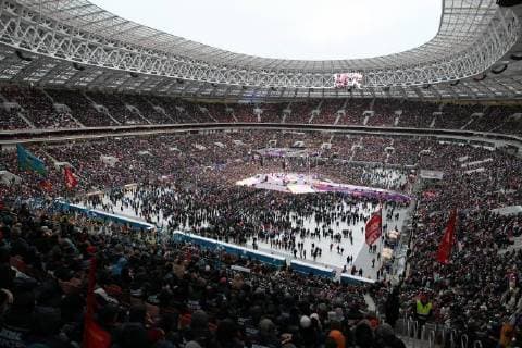 MOSCOW, RUSSIA - NOVEMBER 4, 2017: People attend a concert titled Russia Unites! marking Russia s National Unity Day at Moscow s Luzhniki Stadium. Sergei Bobylev TASS  TS067D35
