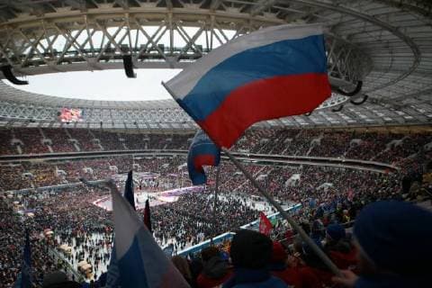 MOSCOW, RUSSIA - NOVEMBER 4, 2017: People attend a concert titled Russia Unites! marking Russia s National Unity Day at Moscow s Luzhniki Stadium. Sergei Bobylev TASS  TS067D38