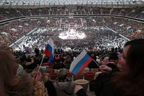 MOSCOW, RUSSIA - NOVEMBER 4, 2017: People attend a concert titled Russia Unites! marking Russia s National Unity Day at Moscow s Luzhniki Stadium. Sergei Bobylev TASS  TS067D81