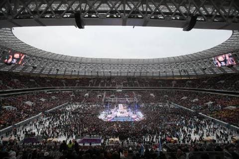MOSCOW, RUSSIA - NOVEMBER 4, 2017: People attend a concert titled Russia Unites! marking Russia s National Unity Day at Moscow s Luzhniki Stadium. Sergei Bobylev TASS  TS067D83