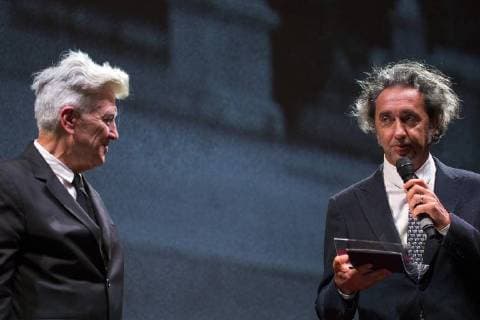 Paolo Sorrentino delivers a career prize to David Lynch Roma 04 11 2017. Auditorium parco della Musica. Festa del Cinema di Roma 2017. Rome November 4th 2017. Rome Film Fest 2017 Foto Stefano Costantino Pool Insidefoto SamanthaxZucchi