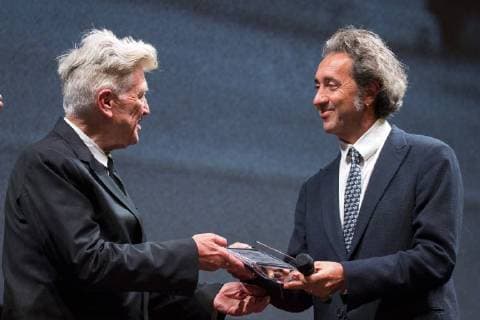 Paolo Sorrentino delivers a career prize to David Lynch Roma 04 11 2017. Auditorium parco della Musica. Festa del Cinema di Roma 2017. Rome November 4th 2017. Rome Film Fest 2017 Foto Stefano Costantino Pool Insidefoto SamanthaxZucchi