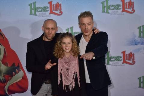 Jürgen Vogel l r Hedda Erlebach Michael Mittermeier posing at 05 11 2017 in Cologne at the Premiere the Movie Witch Lila saves Christmas
