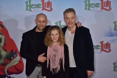 Jürgen Vogel l r Hedda Erlebach Michael Mittermeier posing at 05 11 2017 in Cologne at the Premiere the Movie Witch Lila saves Christmas