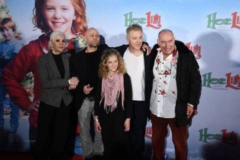 Maresa Hörbiger l r Jürgen Vogel Hedda Erlebach Michael Mittermeier and Author Ludger Jochmann aka KNISTER posing at 05 11 2017 in Cologne at the Premiere the Movie Witch Lila saves Christmas