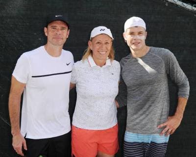 DELRAY BEACH FL NOVEMBER 04 Scott Foley Martina Navratilova and Timothy Olyphant attend the Chris Evert Raymond James Pro Celebrity Tennis Classic at the Delray Beach Tennis Center on November 4 2017 in Delray Beach Florida Copyright: xmpi04x