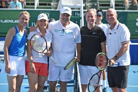 DELRAY BEACH FL NOVEMBER 04 Rennae Stubbs Martina Navratilova Dr Phil McGraw Steve Doocy and Luke Jensen attend the Chris Evert Raymond James Pro Celebrity Tennis Classic at the Delray Beach Tennis Center on November 4 2017 in Delray Beach Florida Copyright: xmpi04x