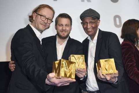 Kai Wessel, Marvin Kren und Ali Samadi Ahadi bei der Verleihung des 7. Deutschen Regiepreises in der HFF München. München, 05.11.2017 *** Kai Wessel Marvin Kren and Ali Samadi Ahadi at the award Ceremony the 7 German Directed by price in the HFF Munich Munich 05 11 2017 Foto:xP.xSchönbergerx xFuturexImage