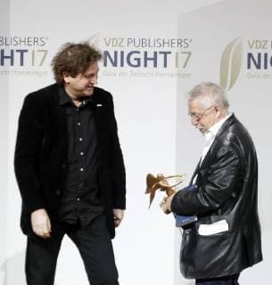 Laudator Dr Ilko Sascha Kowalczuk Preistraeger Wolf Biermann at Publisher S Night 2017 in the Telekom Hauptstadtrepraesentanz Berlin