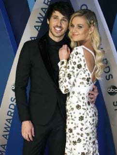 Morgan Evans (L) and Kelsea Ballerini arrive for the 51st Annual Country Music Association Awards on November 8, 2017 at the Bridgestone Arena in Nashville.  NAS20171108189 JOHNxSOMMERSxII