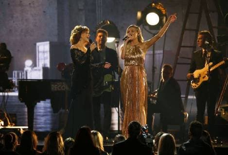 Reba McEntire (L) and Kelsea Ballerini perform onstage during the 51st Annual Country Music Association Awards on November 8, 2017 at the Bridgestone Arena in Nashville.  NAS20171108232 JOHNxSOMMERSxII