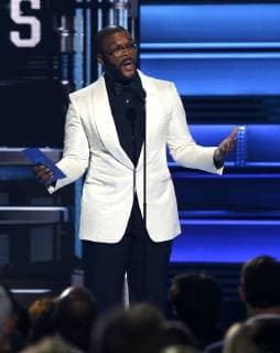 Tyler Perry speaks onstage at the 51st Annual Country Music Association Awards on November 8, 2017 at the Bridgestone Arena in Nashville.  NAS20171108261 JOHNxSOMMERSxII