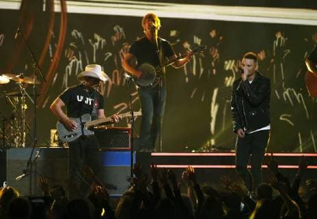 Brad Paisley and Kane Brown perform at the 51st Annual Country Music Association Awards on November 8, 2017 at the Bridgestone Arena in Nashville.  NAS20171108305 JOHNxSOMMERSxII