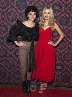 Search Party Staffelpremiere in New York USA: TBS premiere season 2 Search Alia Shawkat and Meredith Hagner wearing dress by Jill Stuart attend season 2 premiere of Search Party at Public New York New York United States Public  LevxRadin