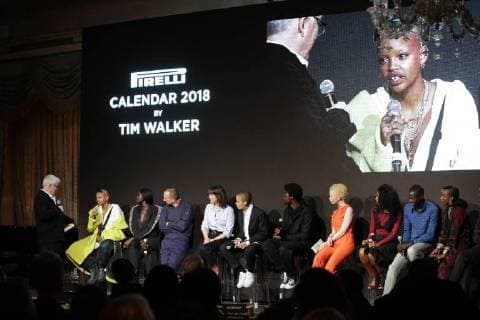 Models speak on the stage at The Pirelli 2018 Calendar by Tim Walker Press Conference on November 10, 2017 in New York City. The Pirelli 2018 Calendar was shot by iconic photographer Tim Walker through the fantastical lense of Lewis Carroll s Alice s Adventures in Wonderland.  NYP20171110127 JOHNxANGELILLO