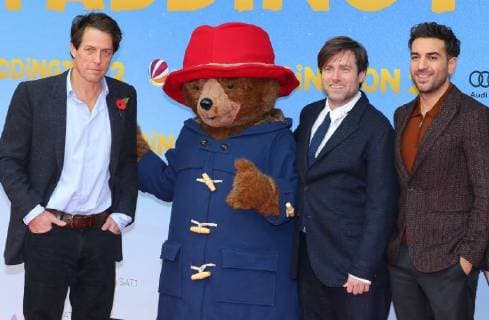 Hugh Grant Director Paul King Elyas MÕBarek at the Film premiere Paddington 2 in Cinema Zoo Palace Zoopalast in the Hardenberg Street Berlin Copyright Imago Stick Celebrities GmbH Date 12 11 2017 Film Paddington 2