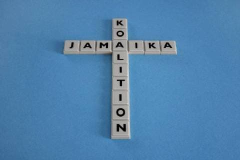 11 10 2017 Jamaica Coalition as Cross Coalition Jamaica Jamaica Coalition Color Flag Flag Black Yellow Green Party Parties CDU CSU FDP the Greens koalieren Cross laid Letter tiles Letters