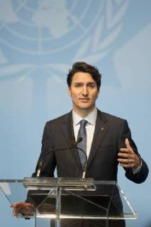 Canada s Prime Minister Justin Trudeau speaks at the Opening Plenary during the 2017 UN Peacekeeping Defence Ministerial in Vancouver, British Columbia, November 15, 2017.  VAP2017111504 HEINZxRUCKEMANN
