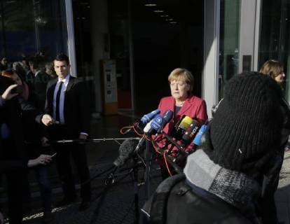 Bundeskanzlerin Angela Merkel, Deutschland, Berlin, Konrad-Adenauer-Haus, Sondierungsgesprächen: CDU, CSU, FDP und Bündnis 90 Die Grünen, 17.11.2017 *** Chancellor Angela Merkel Germany Berlin Konrad Adenauer House Exploratory talks CDU CSU FDP and Alliance 90 the Greens 17 11 2017