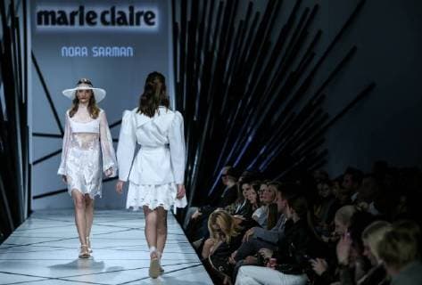 November 17, 2017 - Budapest, Hungary - Model presents a creation by Hungarian designer Nora Sarman as part of Marie Claire Fashion Days 2017 on Nov 17, 2017 at VoÂ¡rkert BazoÂ¡r in Budapest, Hungary. Budapest Hungary  - ZUMAn230 20171117_zaa_n230_538 Copyright: xRobertxSzaniszlox