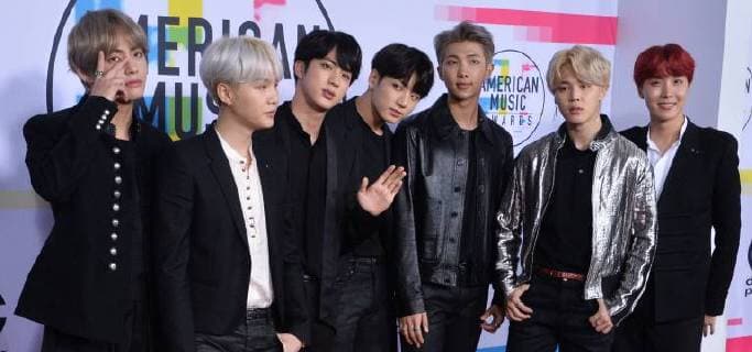 BTS arrives for the annual American Music Awards held at Microsoft Theater in Los Angeles, on November 19, 2017.  LAP2017111968 JIMxRUYMEN