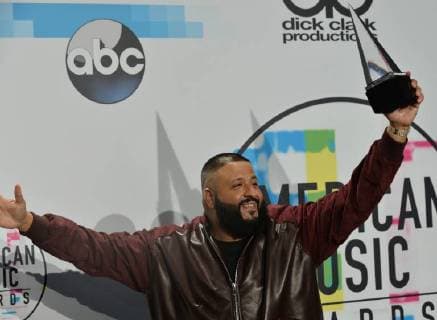 DJ Khaled appears backstage for his win of Best Rap Hip Hop Song at the annual American Music Awards held at Microsoft Theater in Los Angeles, on November 19, 2017.  LAP20171119994 JIMxRUYMEN