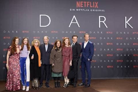 Deborah Kaufmann Anne Rat Polle Lisa Cruiser Michael Mendel Angela Winkler Juliet Jenkins Arnd Klawitter and Sebastian Rudolph European premiere the first German NETFLIX Original Series Dark in Zoopalast in Berlin at 20 11 207 European premiere Dark