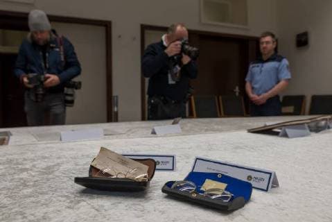 Press conference the Berlin Police to seized Items out the Discount from John Lennon in Berlin Polizeipraesidium at square the Luftbruecke with Joerg Raupach Leader Prosecutor Berlin Susann Prosecutor Martin Steltner Spokesman General Prosecutor u0026 39;s Office Carsten Pfohl Leader qualified Landeskrimi