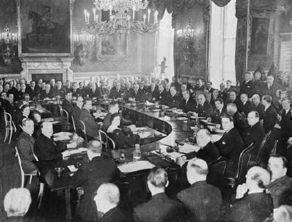 German delegate tells League Council Locarno is dead . The meeting of the League Council with Germany represented for the first time since 1933 . The German delegates are seated near the wall at the left end of the table . Herr von Ribbentrop has arms folded . 19 March 1935, London United Kingdom England Copyright: Topfoto  UnitedArchivesEU042049