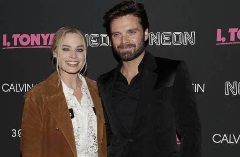 Margot Robbie and Sebastian Stan arrive on the red carpet at the I, Tonya New York Premiere at Village East Cinema on November 28, 2017 in New York City.  NYP20171128110 JOHNxANGELILLO