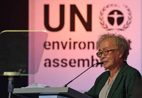 (171206) -- NAIROBI, Dec. 6, 2017 -- Chen Yanxian, a forester from China s Saihanba speaks during an awarding ceremony in Nairobi, Kenya, on Dec. 5, 2017. China s Saihanba afforestation community on Tuesday scooped a prestigious UN environmental award for its outstanding contribution to restoration of degraded landscapes, amid the national efforts to advance ecological civilization. ) (zy) KENYA-NAIROBI-CHINA-SAIHANBA AFFORESTATION COMMUNITY-UN AWARD ChenxCheng 