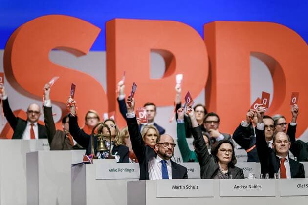 Martin Schulz Andrea Nahles and Olaf Scholz vote at the SPD congress in the City Cube Berlin 07 12 2017 Berlin Germany Copyright: xMichaelxGottschalk photothek.netx