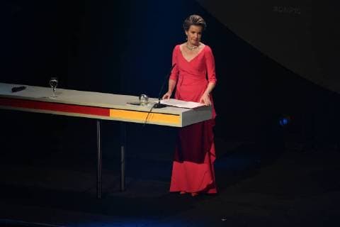 Queen Mathilde of Belgium pictured during the ceremony of the Honorary National German Sustainability Award, given to Queen Mathilde of Belgium, in Dusseldorf, Germany, Friday 08 December 2017.  YORICKxJANSENS 05215524