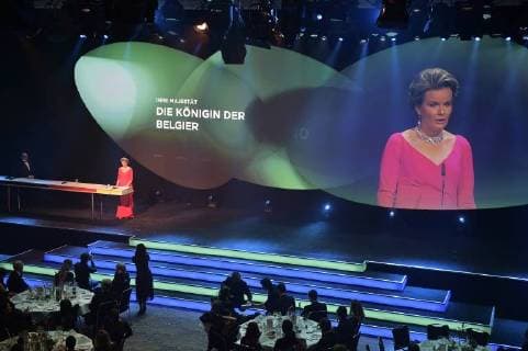 Queen Mathilde of Belgium pictured during the ceremony of the Honorary National German Sustainability Award, given to Queen Mathilde of Belgium, in Dusseldorf, Germany, Friday 08 December 2017.  YORICKxJANSENS 05215538