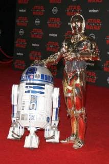R2 D2 and C 3PO at the Star Wars The Last Jedi movie premiere on 9 12 2017 in Los Angeles Star Wars The Last Jedi World Premiere in Los Angeles 2017