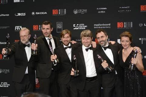 Meinholf Zurhorst Claes Bang Ruben Östlund Philippe Bober Erik Hemmendorff and Josefin Asberg attending the 30th European Film Awards 2017 at the Haus der Berliner Festspiele Berlin 09 12 2017 Foto:xC.xNiehausx xFuturexImage