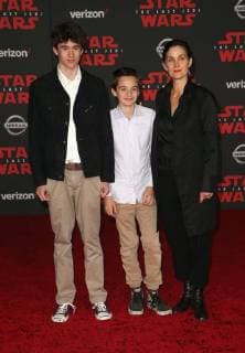 LOS ANGELES, CA - DECEMBER 9: Carrie-Anne Moss, Frances Beatrice Roy, Jaden Roy, Owen Roy, at Premiere Of Disney Pictures And Lucasfilm s Star Wars: The Last Jedi at Shrine Auditorium in Los Angeles, California on December 9, 2017. Copyright: xFayexSadoux