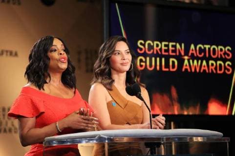 (171213) -- LOS ANGELES, Dec. 13, 2017 -- Actresses Olivia Munn (R) and Niece Nash announce the nominations for the 24th Annual Screen Actors Guild Awards in Los Angeles, the United States, Dec. 13, 2017. Nominees for The 24th Annual Screen Actors Guild Awards (SAG) were announced this morning at the Pacific Design Center in West Hollywood. )? US-LOS ANGELES-24TH ANNUAL SAG LixYing 