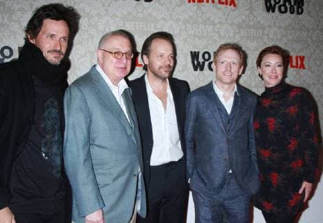 NEW YORK, NY - DECEMBER 12: Christian Camargo, Errol Morris, Peter Sarsgaard, Scott Shepherd and Molly Parker at the Netflix premiere of Wormwood at The Campbell in New York City on December 12, 2017. Copyright: xRWx
