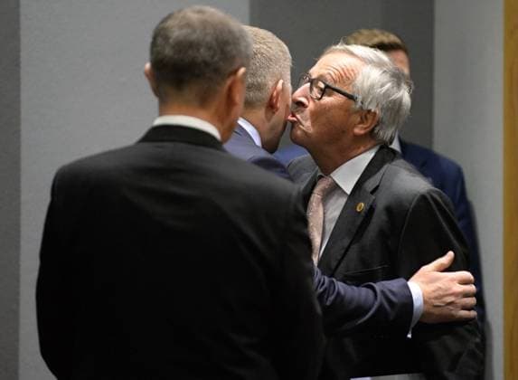 Czech Republic s Prime Minister Andrej Babis (left), Prime Minister of Slovakia Robert Fico (centre) and European Commission President Jean-Claude Juncker (right) greet each other prior to the meeting of the Visegrad Group on the sidelines of an EU summit in Brussels on Thursday, Dec. 14, 2017. European Union leaders are gathering in Brussels and are set to move Brexit talks into a new phase as pressure mounts on Prime Minister Theresa May over her plans to take Britain out of the 28-nation bloc. (CTKxPhoto JakubxDospiva) CTKPhotoP201712140458801  JD2