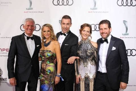 Alexander Schuhmacher Audi Germany with wife Stefanie Kai Pflaume Philip Greffenius with wife Evelyne Audi Generation Award 2017 at Hotel Bayerischer Hof in Munich on 13 12 2017