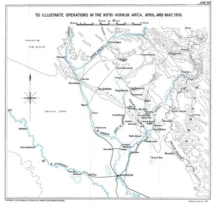 Map showing the action of Kifri Kirkuk area April and May 1918, Iraq Copyright: Topfoto  !ACHTUNG AUFNAHMEDATUM GESCHÄTZT! UnitedArchives1303095